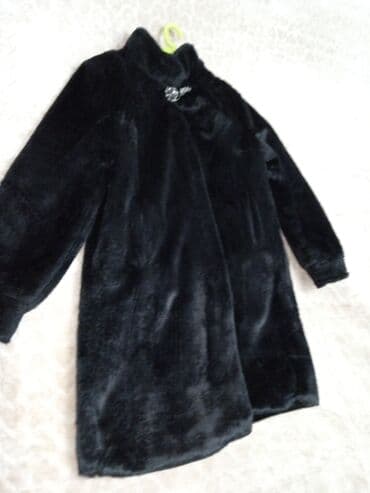 toxunma yun donlar: Qara süni kürk palto - Model: Dizdən bir az aşağı uzunluqda, düz — 2