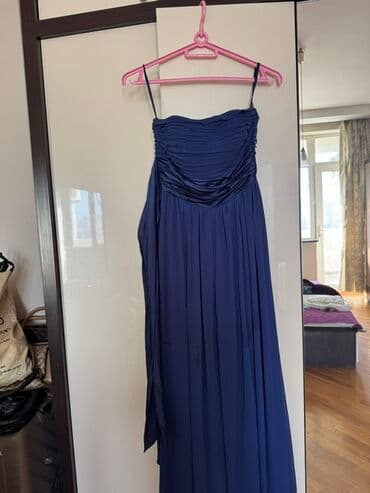 midi məxmər ətəklər: Qadın gecə/libas dəsti 1) Göy rəngli maxi paltar + şifon şal - Göy — 2