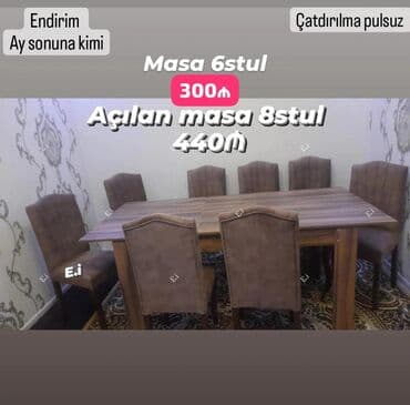 tap az masa ve oturacaqlar: Qonaq otağı üçün, Yeni, Açılmayan, Dördbucaq masa, 6 stul — 5