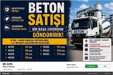 hediyeler: İnşaat betonu M-100, Həcm: 100000 kubmetr, Sifarişlə — 1
