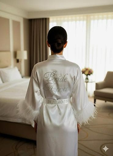 bel sumkasi: Gəlinlər üçün fərdiləşdirilə bilən atlas xalat - Material: parlaq — 1