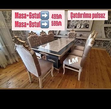 stulları: Qonaq otağı üçün, Yeni, Dördbucaq masa, 6 stul — 1