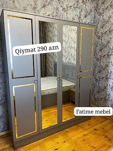 4 qapılı, Güzgülü, Boz, Açılan, Düz dolab