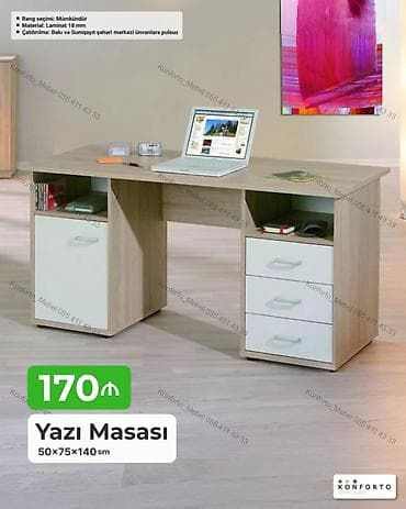 Mebel: Düz masa, Stulsuz, Polkalı, Siyirməli, Sadə laminat — 1