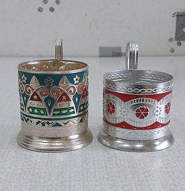 stekan bezekleri: Stəkanlar, rəng - Gümüşü, Şüşə, 2 ədədli dəst, SSRİ — 2