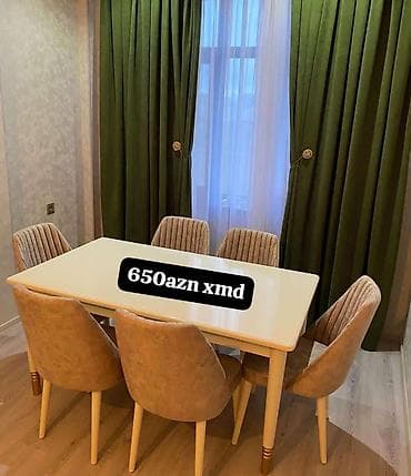 Yemək masası və 6 ədəd stul dəsti - Masa: dikdörtqan forma, parlaq