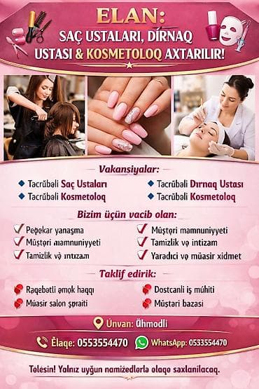 Gözəllik salonu üçün vakansiya elanıdır: təcrübəli Saç ustaları