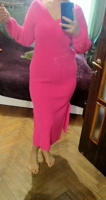 sade donlar: Məhsul: Qadın trikotaj paltar - Rəng: Parlaq çəhrayı/fuşya - Stil — 2