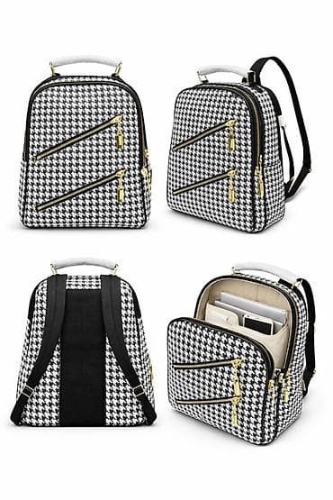 Maskalar, eynəklər: Qadınlar üçün şık bel çantası/ruksak - Dizayn: Qara-ağ “houndstooth” — 2