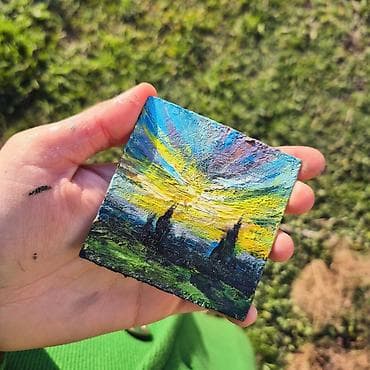 Mini yağlı boya tablo – “Gün batımı mənzərəsi” - Texnika: Palitra