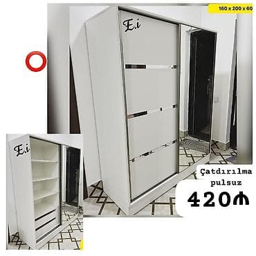 Ağ rəngdə sürgülü qapılı qarderob - Ölçülər: 160 x 200 x 60 sm (eni ×