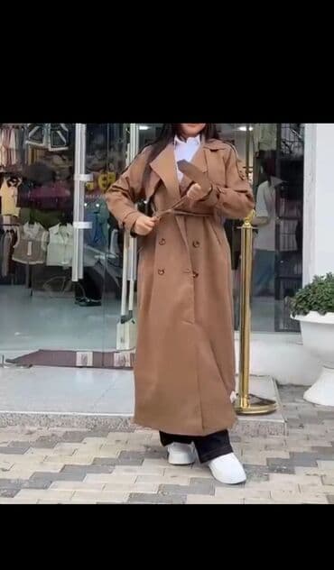 Uzun qadın trençkot – klassik bej/qəhvəyi ton - Model: ikiqat