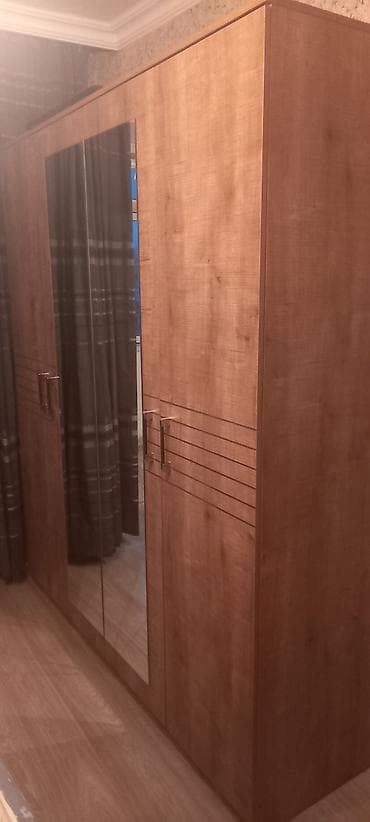 4 qapılı, Güzgülü, Qəhvəyi, Açılan, Düz dolab — 2
