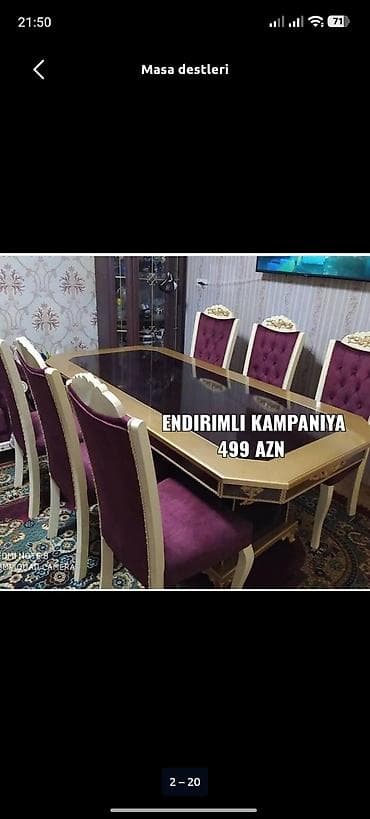 ucuz utu: Qonaq otağı üçün, Yeni, Açılmayan, Dördbucaq masa, 6 stul — 1
