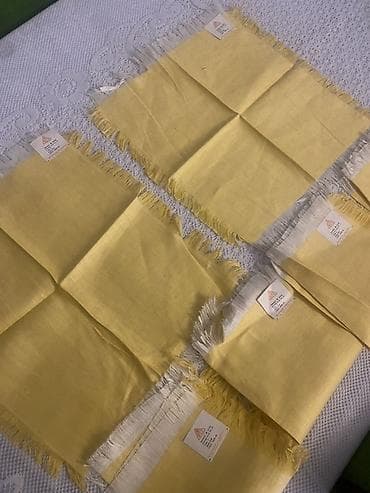 Məişət məhsulları: Məhsul: Sarı kənar püsküllü kətan salfetlər dəsti Qədimi yeni 6 ədəd — 1