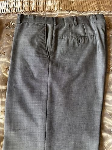 barter geyim: Kişi klassik şalvarı - Rəng: Açıq boz, xırda dama/desenli parça - — 2