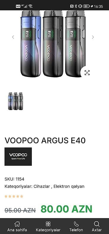 işlənmiş qəlyan: Voopoo argus e40 giymetle razilasmag olar Cox ideal vezyetdedir hec — 2