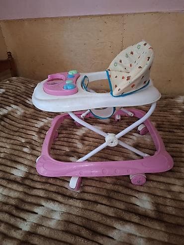 adamex lara uşaq arabaları: Uşaq gəzdirəci (walker) - Rəng: çəhrayı-ağ şassi, naxışlı krem rəngli — 2