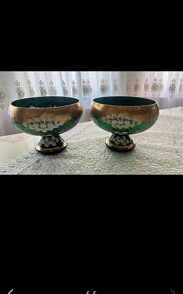 Məhsul: Bəzəkli şüşə kompot/qab dəsti (2 ədəd) - Material: Qalın şüşə