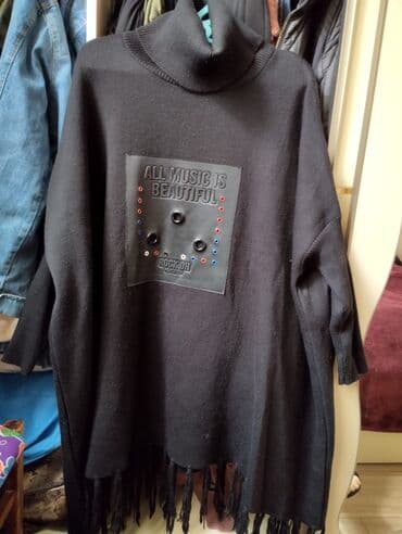 iş cəkməsi: Qara ponço-sviter - Model: oversize kəsim, yarımqol (3/4), boğazlı — 1