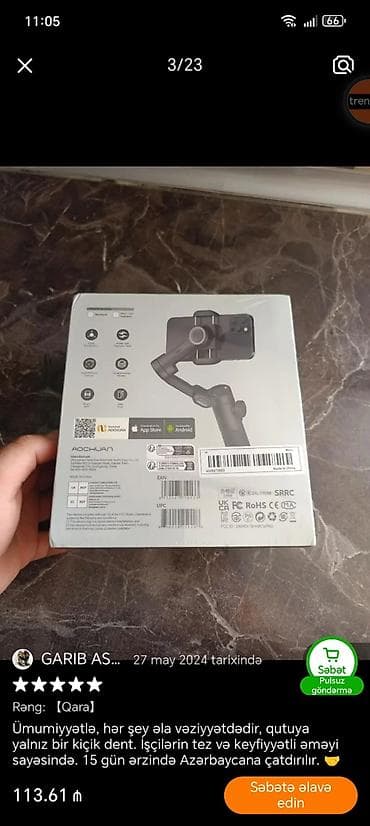 stabilizator elektrik: Aochuan Smart XE – 3 oxlu smartfon stabilizatoru Xüsusiyyətlər: - 3 — 2