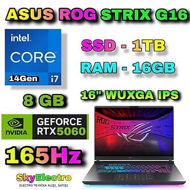Yeni ASUS ROG, 16 ", Intel Core i7, 1 TB, Ödənişli çatdırılma, Rayonlara çatdırılma, Ünvandan götürmə