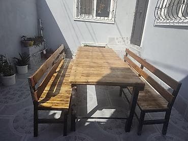 bağ masa: Dördbucaq masa, Açılmayan, Skameykalar ilə, Taxta — 6