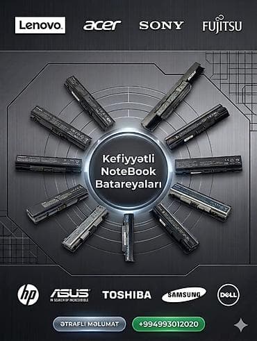 Hər madel NoteBook batareyasının sifarişi. Yeni✅ ✅Zəmanət✅ 💰 Ödəniş