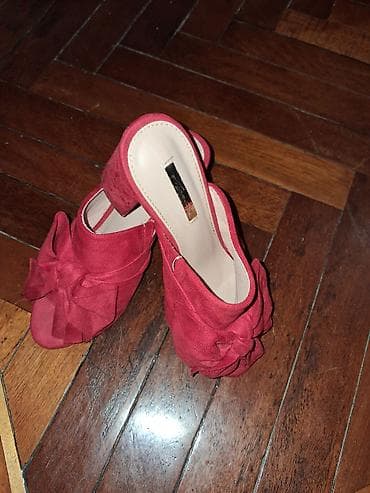Qadın ayaqqabıları: Qırmızı süet qadın moleskin sandal/terlik - Model: Açıq burunlu — 3