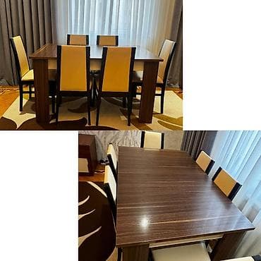 kalcuk stullar: Qonaq otağı üçün, İşlənmiş, Açılmayan, Kvadrat masa, 6 stul — 1