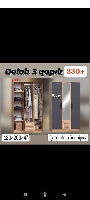televizor alti mebel: Yeni, 3 qapılı, Güzgülü, Boz, Açılan, Düz dolab — 1