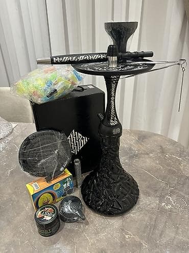 Alfa Hookah komplekti – şık qara dizayn, kalliqrafik naxışlarla — 2