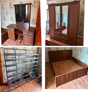 Двуспальная кровать, Шкаф, Трюмо, Тумба, Б/у — 1