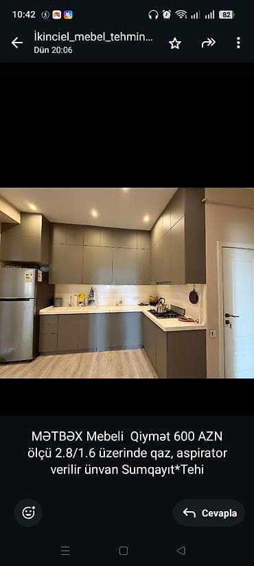 MƏTBƏX Mebeli Qiymət 600 AZN ölçü 2.8/1.6 üzerinde qaz, aspirator