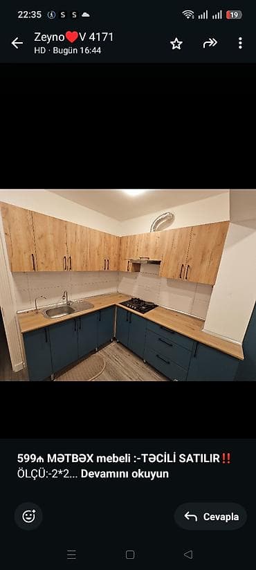 *599₼ MƏTBƏX mebeli :-TƏCİLİ SATILIR*‼️ ÖLÇÜ:-2*2 ÜZƏRİNDƏ VERİLİR:-