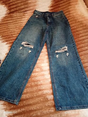 Geniş kəsimli cins şalvar - Model: Wide leg / straight kəsim - Rəng