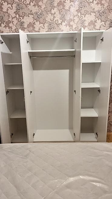 ağ şkaf: Yeni, 4 qapılı, Güzgülü, Ağ, Digər material, Açılan, Düz dolab — 2