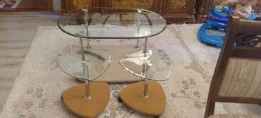 угловой журнальный столик: Журнальный стол, Б/у, Раскладной, Стекло, Угловой стол — 2