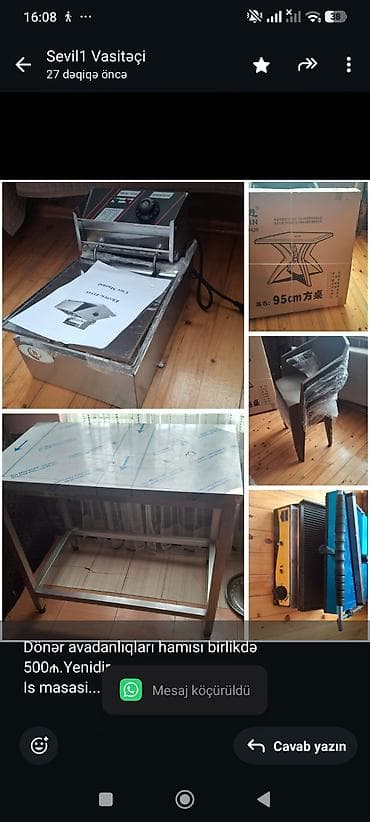 Dönər avadanlıqları hamısı birlikdə 500₼.Yenidir. Is masasi Masa ve 4
