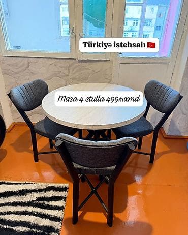 metbex stolu islenmis: Mətbəx üçün, Yeni, Açılmayan, Yumru masa, 4 stul — 1