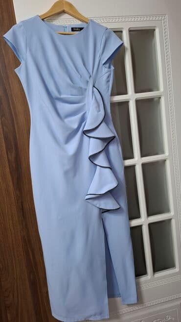 sifon don modelleri: Mavi rəngli ziyafət donu. - Brend: SARA - Model: düz siluet, bel — 1