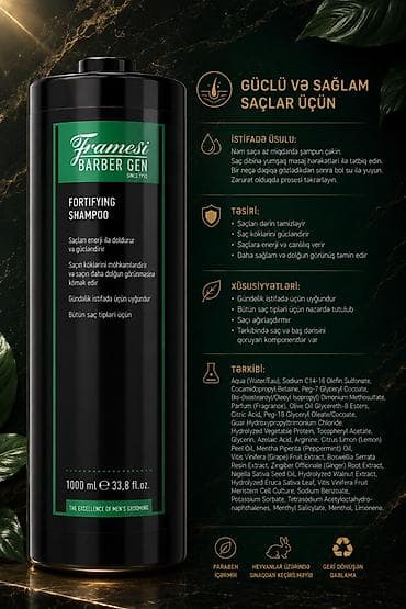 bas: Framesi Barber Gen Fortifying Shampoo – 1000 ml (33.8 fl oz) Güclü və — 2