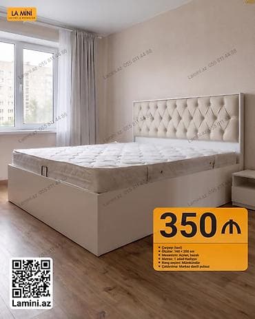 Kapitonlu başlıqlı taxt (çəkməli baza ilə) - Ölçü: 160 × 200 sm -