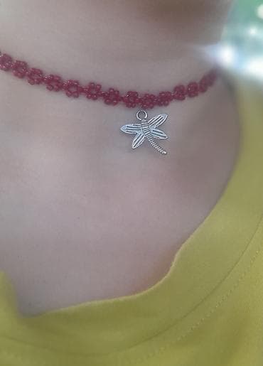 bez çanta: Əl işi aksesuarlar dəsti - Boğazlıq (choker): xırda qırmızı — 1
