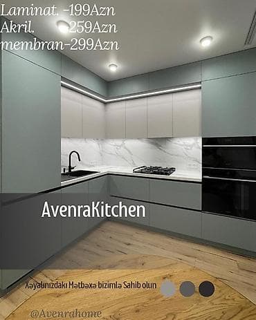 Sifarişlə mətbəx dəsti, Özü çəkən petlələr, Sadə laminat, Kredit var, Pulsuz çatdırılma, Ödənişli çatdırılma, Rayonlara çatdırılma — 4