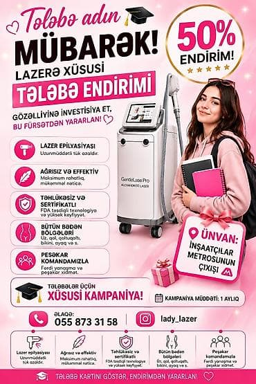 bag evinde is: Xüsusi tələbə endirimi ilə lazer epilyasiyası xidməti • 50% endirim – — 1