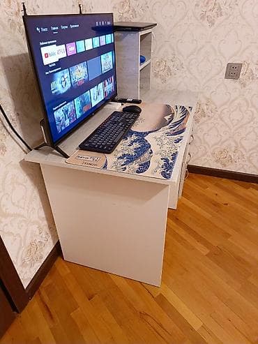 стеклянный стол офисный: Прямой стол, С полками, С выдвижными ящиками, Азербайджан, Ламинат гладкий — 2