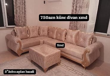 kunc divan modelləri: Künc divan və pufik dəsti - Ölçü: təxmini 3×2 m künc - Açılan — 1