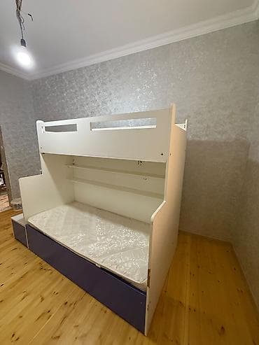 uşaq yatağı: Uşaq üçün ikimərtəbəli çarpayı-dolab sistemi - Rəng: ağ-göy — 6