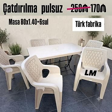 Yeni Plastik masa dəsti📌 Türk istehsalı masa+6 stul 📌 Qiymət: 170₼ — 1